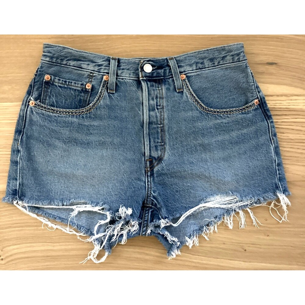 Levi's 501 Button Fly Cut Off Shorts Women's 30 Distressed Bodycon Stitch Detail